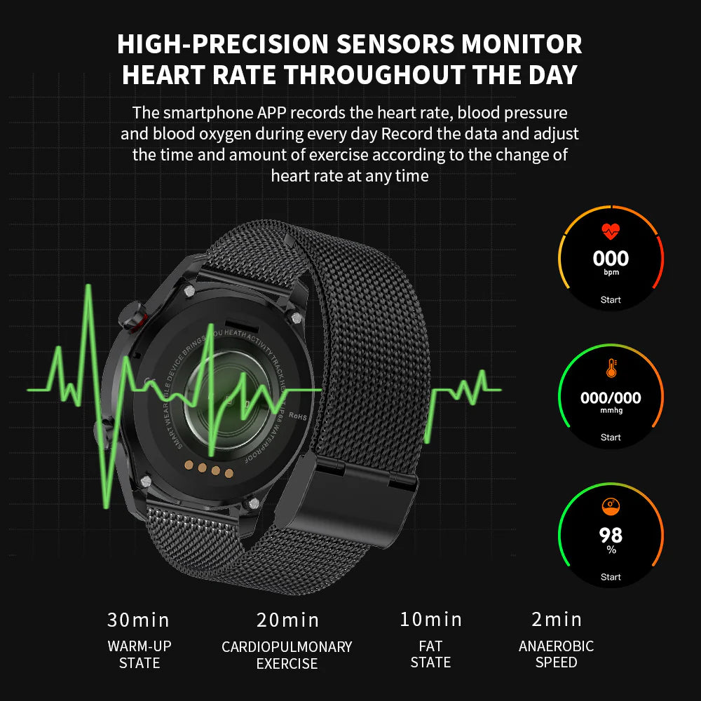 Stylish Metal Strap Fitness Tracker Smartwatch with Heart Rate Monitor