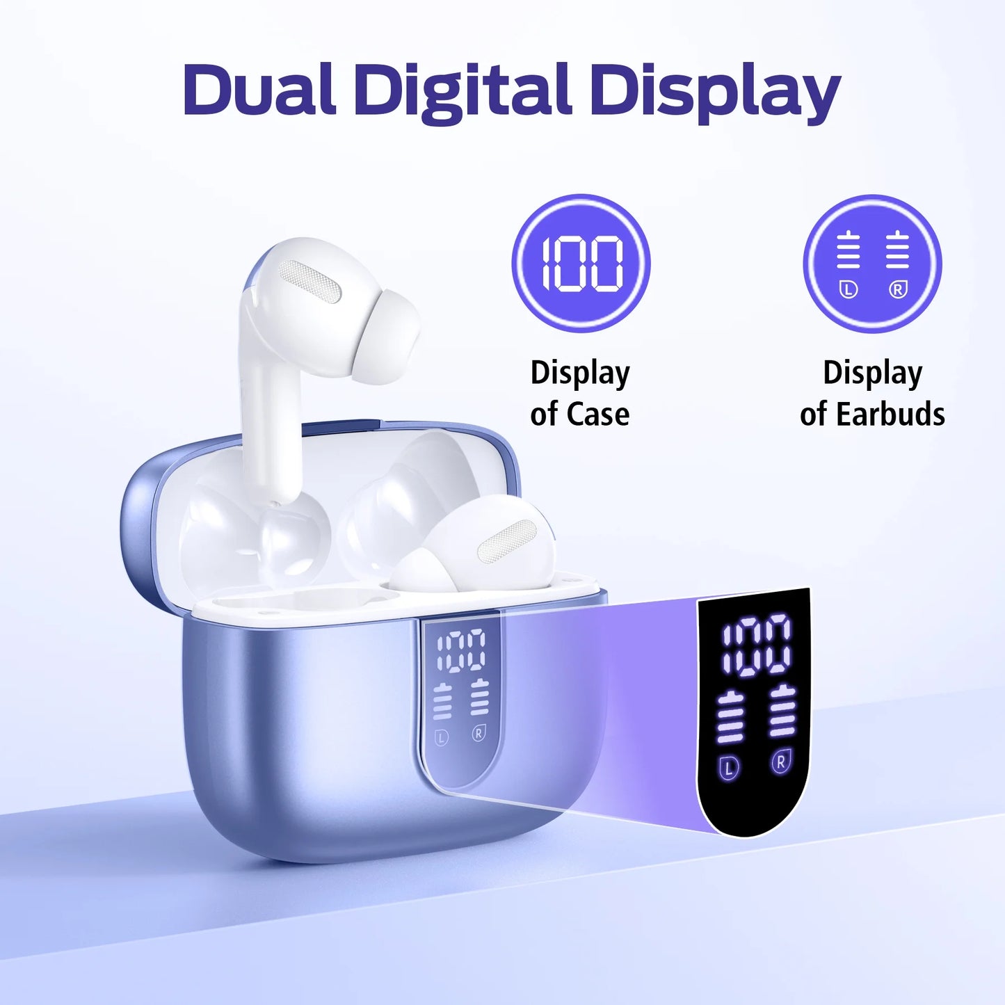 VEATOOL Bluetooth Headphones True Wireless Earbuds 65H Playback Power Display Earphones with Wireless Charging Case IPX7 Waterproof In-Ear Earbuds with Mic for TV Smart Phone Computer Laptop